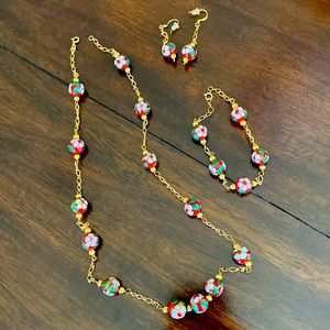 Cloisonne necklace, bracelet and earrings 18k